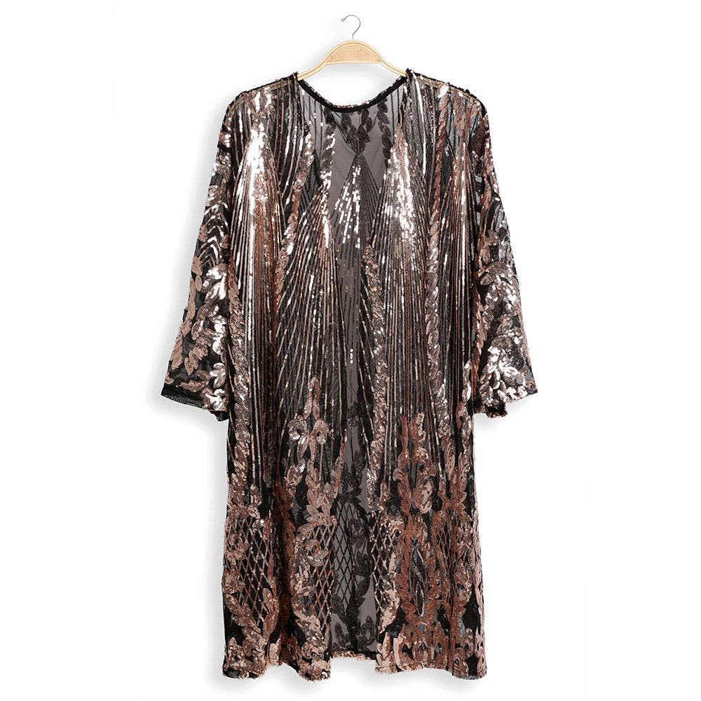 Sensibling Corp. - Sequin Cover Up Kimono Poncho: Black