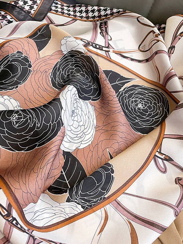 U.Z. Flower Print Houndstooth Scarf: PURPLE