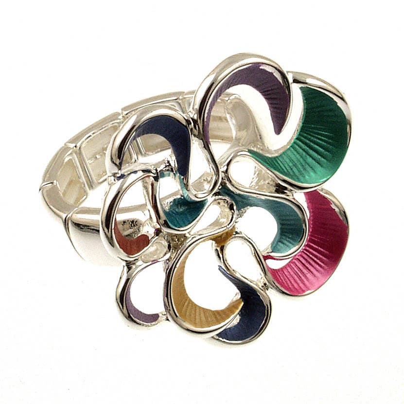 Origin Jewelry - Stretch Ring - Twirling Bloom, Golds, Blues, or Multi-Color: Gold Grey White