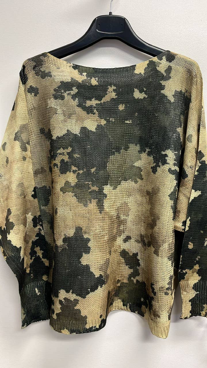 LOOWIE - VI025 Olive Camouflage Round Knit Printed Sweater LOOWIE