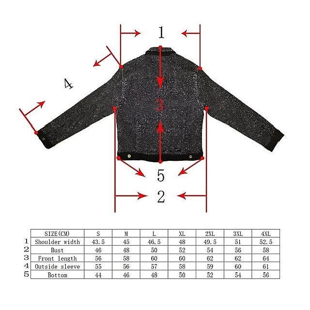 Diacly - Bling Chip Rhinestone Attached Denim Jacket: L