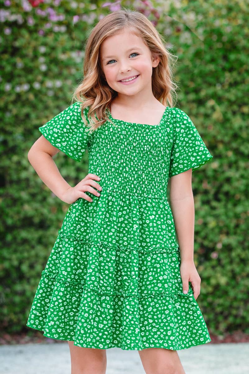 Cutie Patootie Clothing Girl's Crepe Flare Dress w/ 3 Tiers : Green Floral