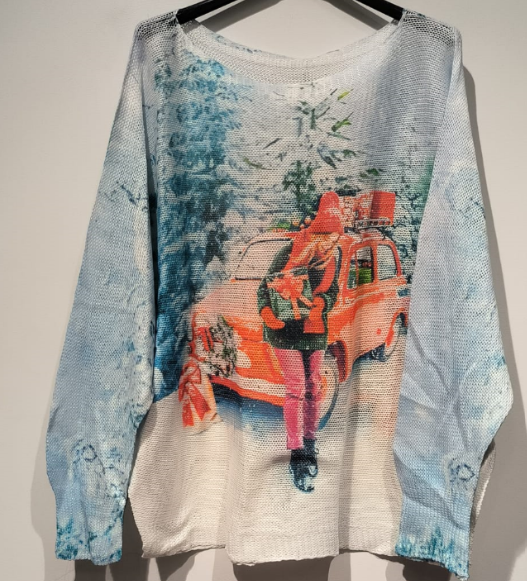 LOOWIE - POGIF Blue Gift Round Neck Sweater-OSFM