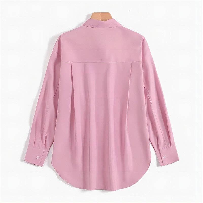 UZ Wholesale Store - Lapel Split Hem Long Sleeve Shirt in Solid Color: WHITE / M