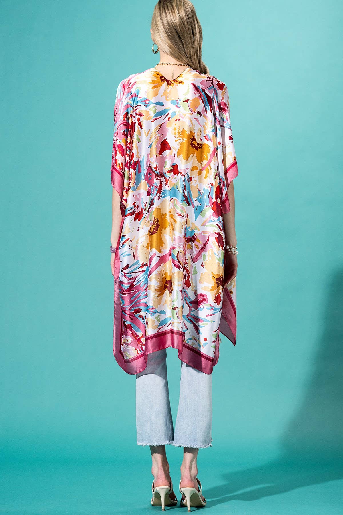 Urbanista - Abstract Floral Print Kimono: PINK-PK