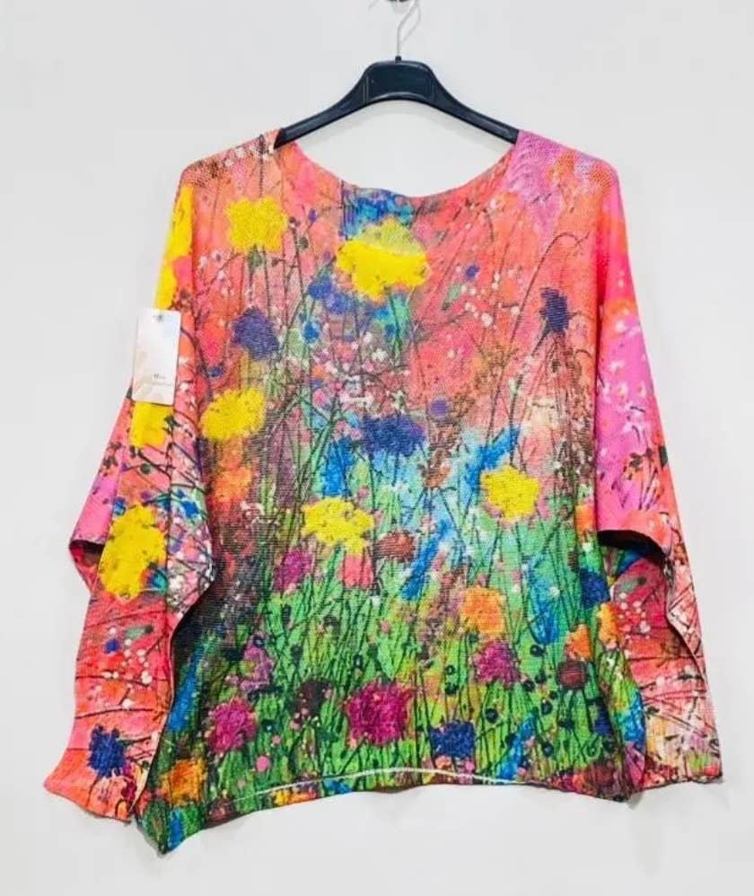 LOOWIE - 19 Pink Abstract Floral Knit Printed Sweater LOOWIE