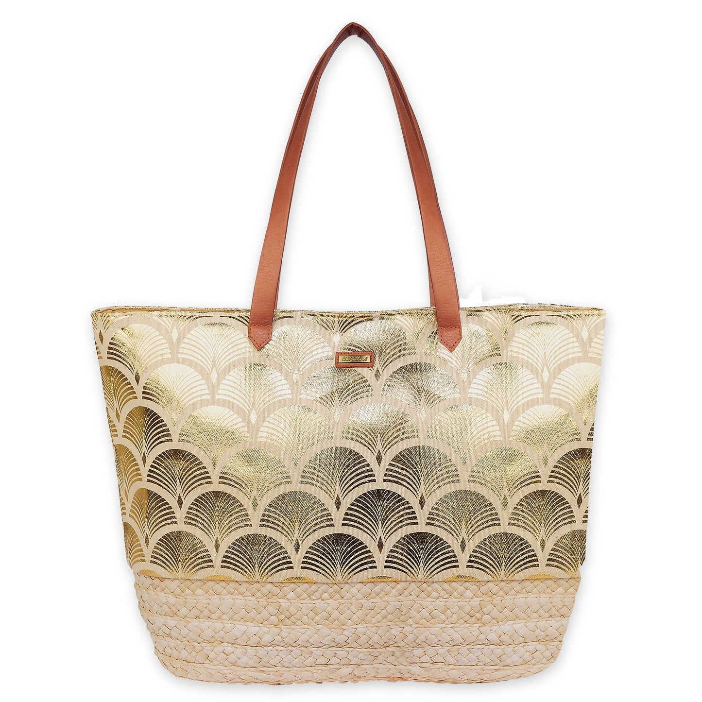 Headwear & Handbag Collections by Sun 'N' Sand - Gold, Jute Linen/Corn Husk Shoulder Tote