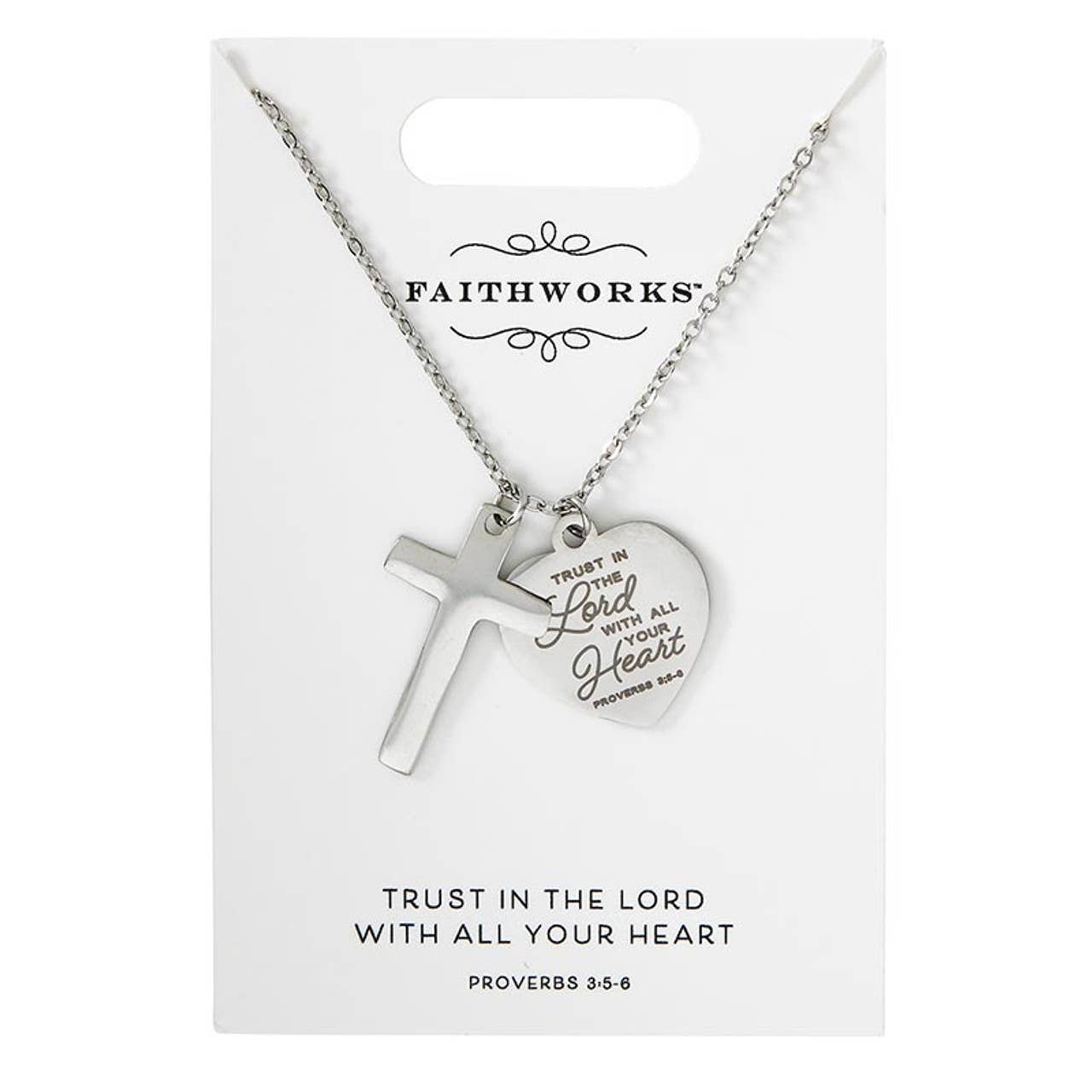 Faithworks by Creative Brands - Cross Necklace - Faithful Heart - Silver: Wipe Clean with Damp Cloth / Silver Plated / 15" L x 2" Extender