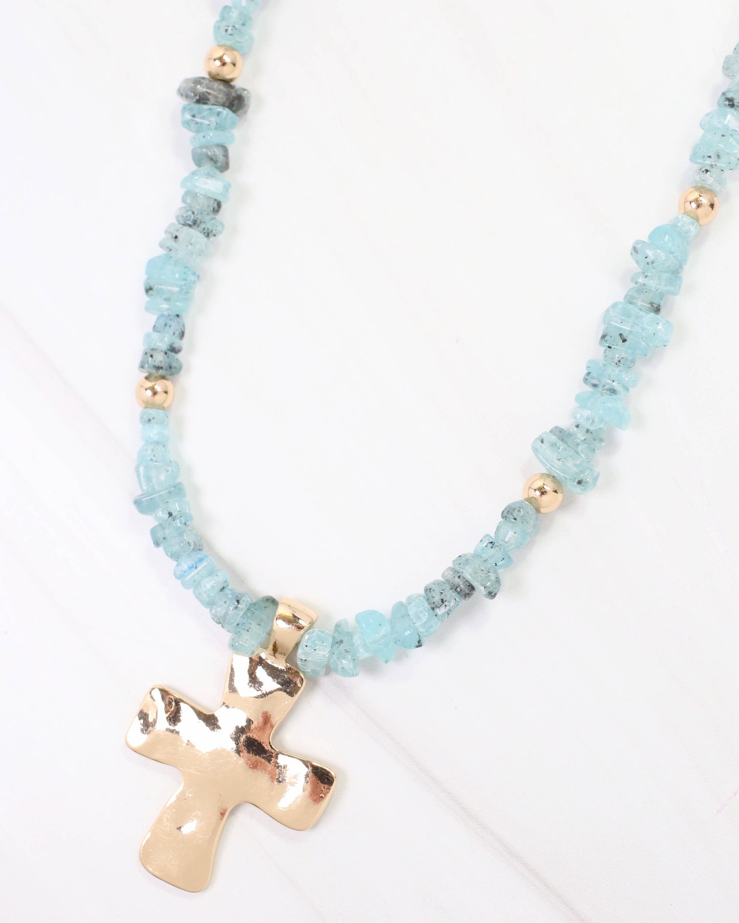 Caroline Hill - Holland Beaded Cross Necklace Aqua: Default