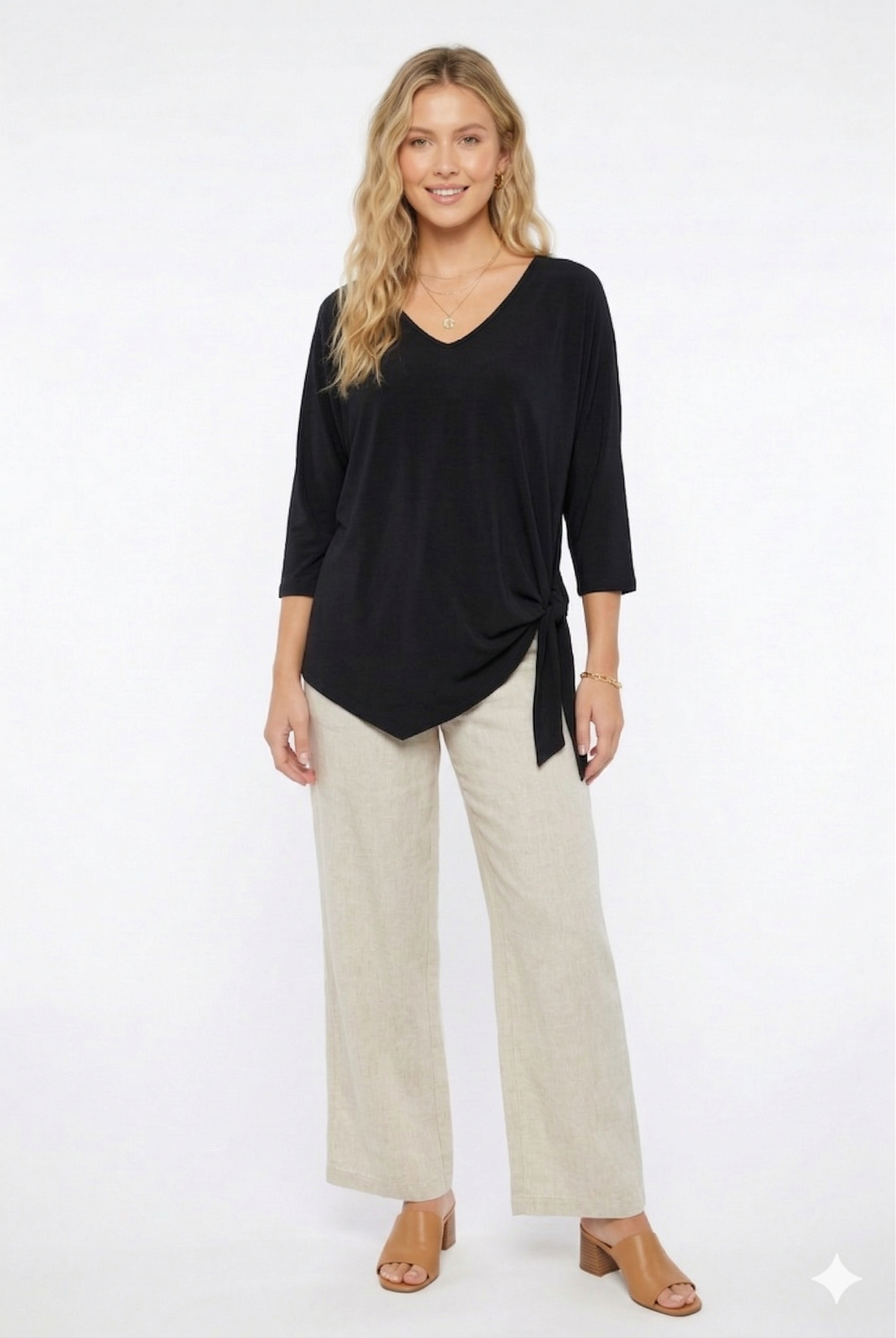 Jostar - HIT Dolman Sleeve Tie Side Print Top-3127HT-QRS1: Black / M