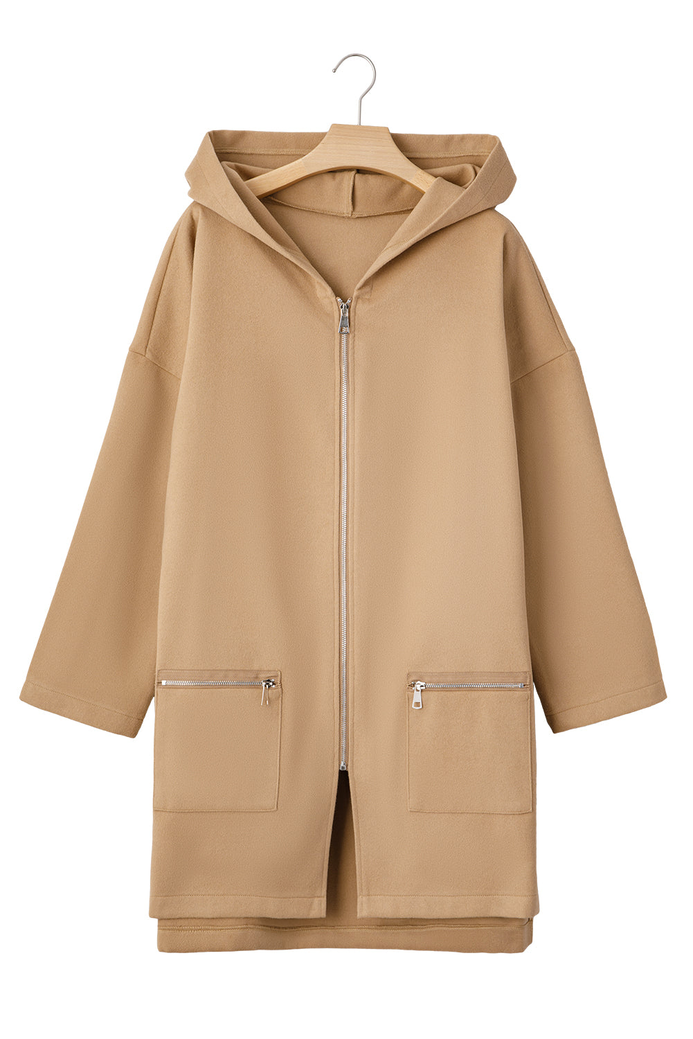 Fiery Red Solid Color Casual Zipper Hooded Jacket