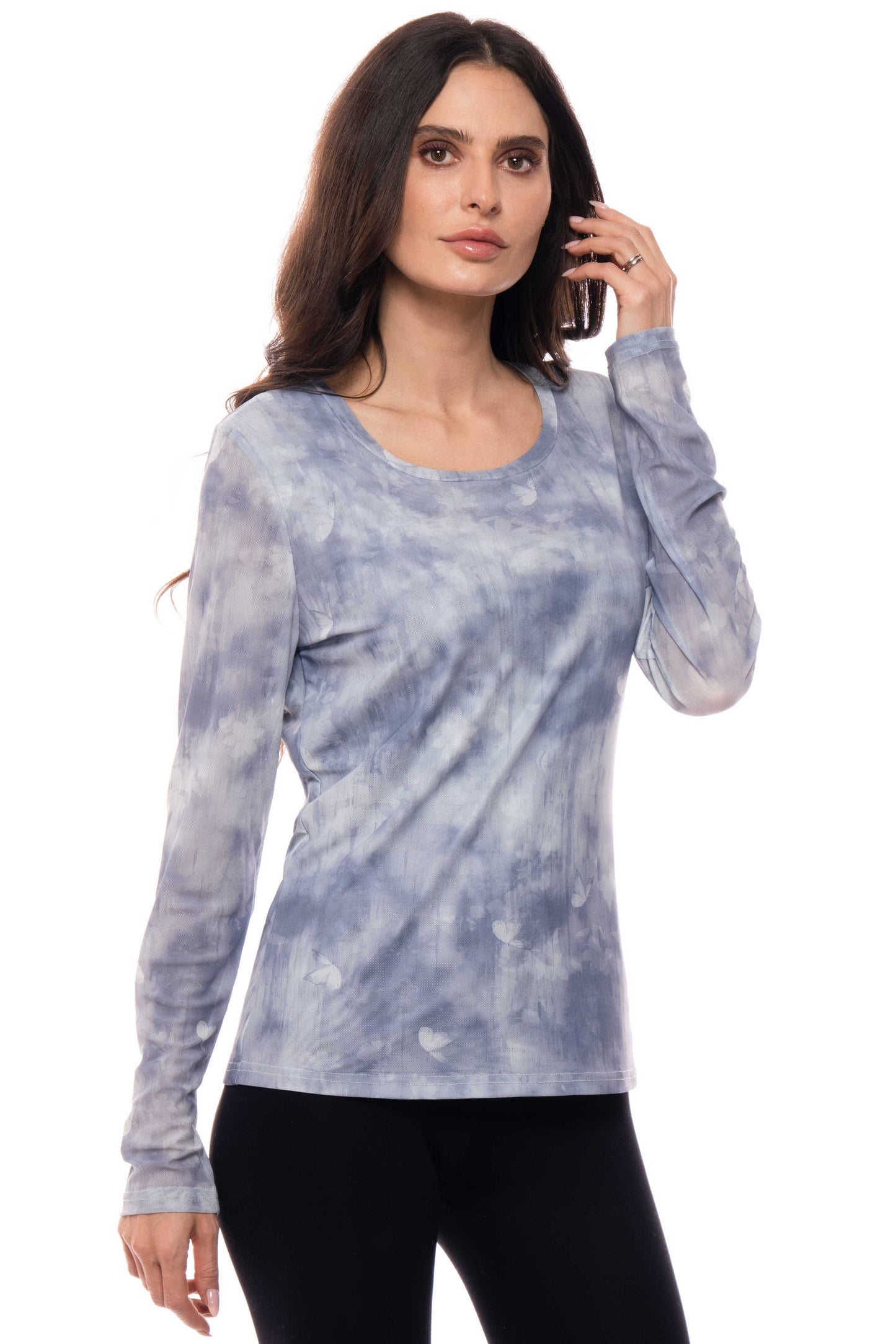 Adore - 90452-A1 Cloud Wash Long Sleeve Mesh Top: S