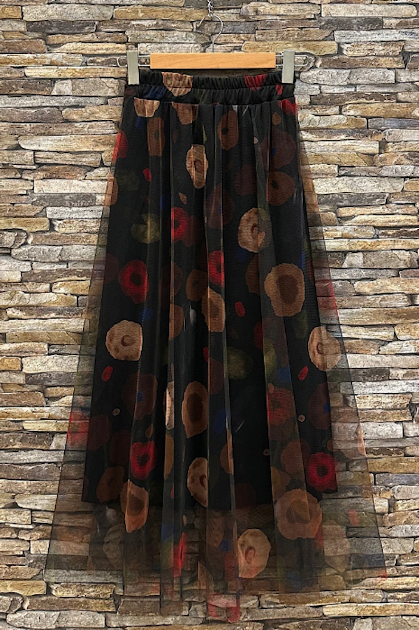 LOOWIE - ELFMSB Italian One Size Ethereal Floral Tulle Midi Skirt