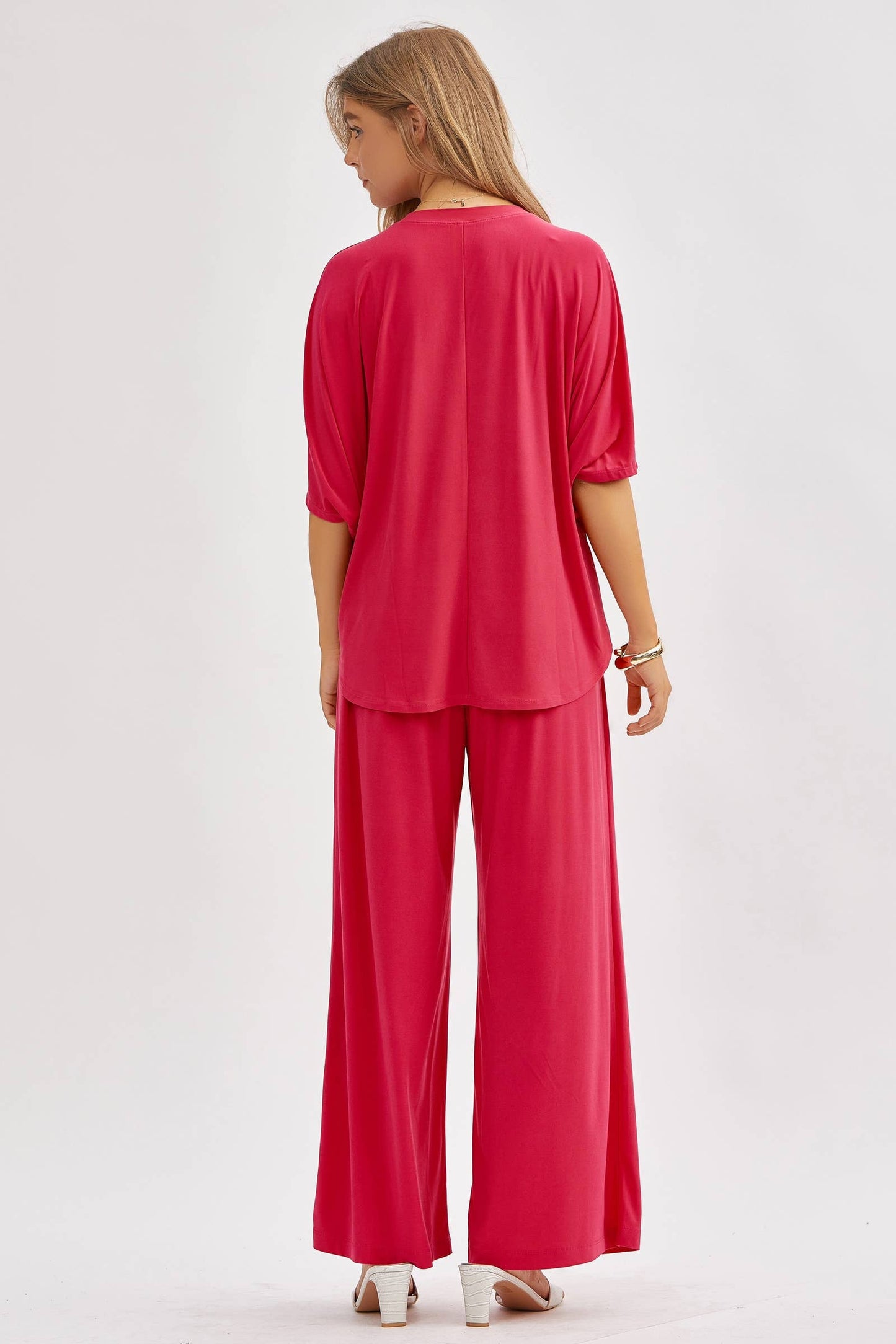 Dear Scarlett - Flowy Top + Wide Leg Set TRVSET-COASTAL: Fuchsia / S