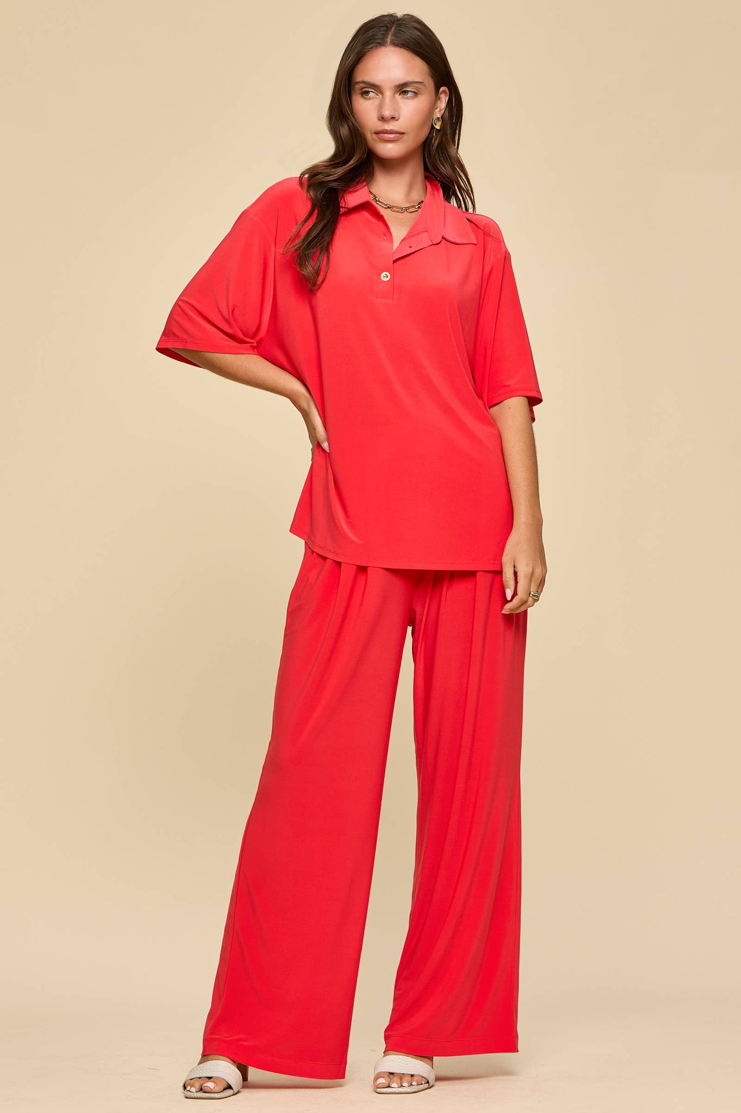 Dear Scarlett - 2-Piece Blouse + Relaxed Pants Resort Wear Set: BLACK / L