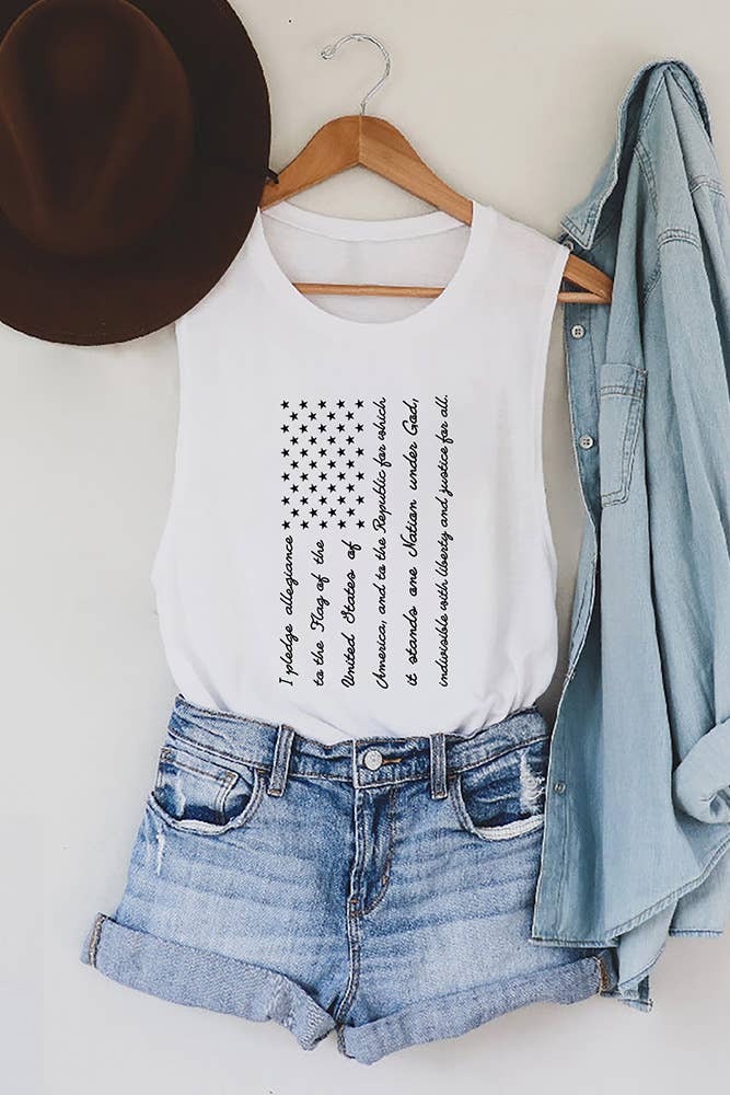 UNISHE - 4th Of July Flag Graphic Tank Top STC125C192: White / 2XL