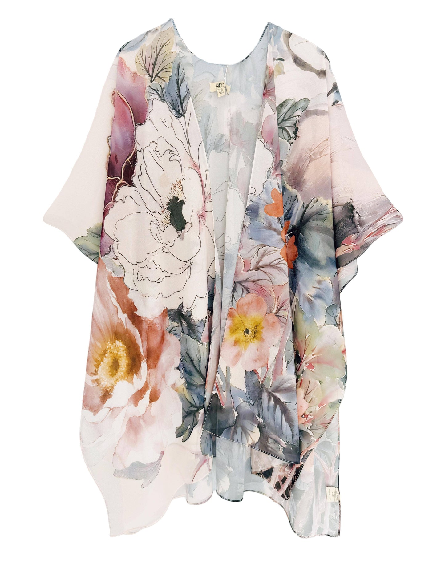 JC Sunny Fashion - JC071230 Pink-Multi Watercolor Floral Kimono