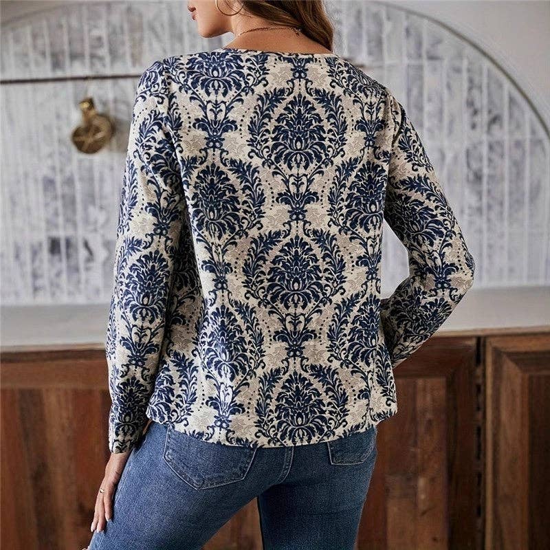 UZ Wholesale Store - Fashion Printed V Neck Loose Shirt: PRINTING / L