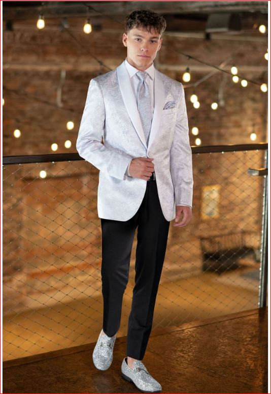 Rental #172 - Mark of Distinction White Silver Paisley Aries Tuxedo