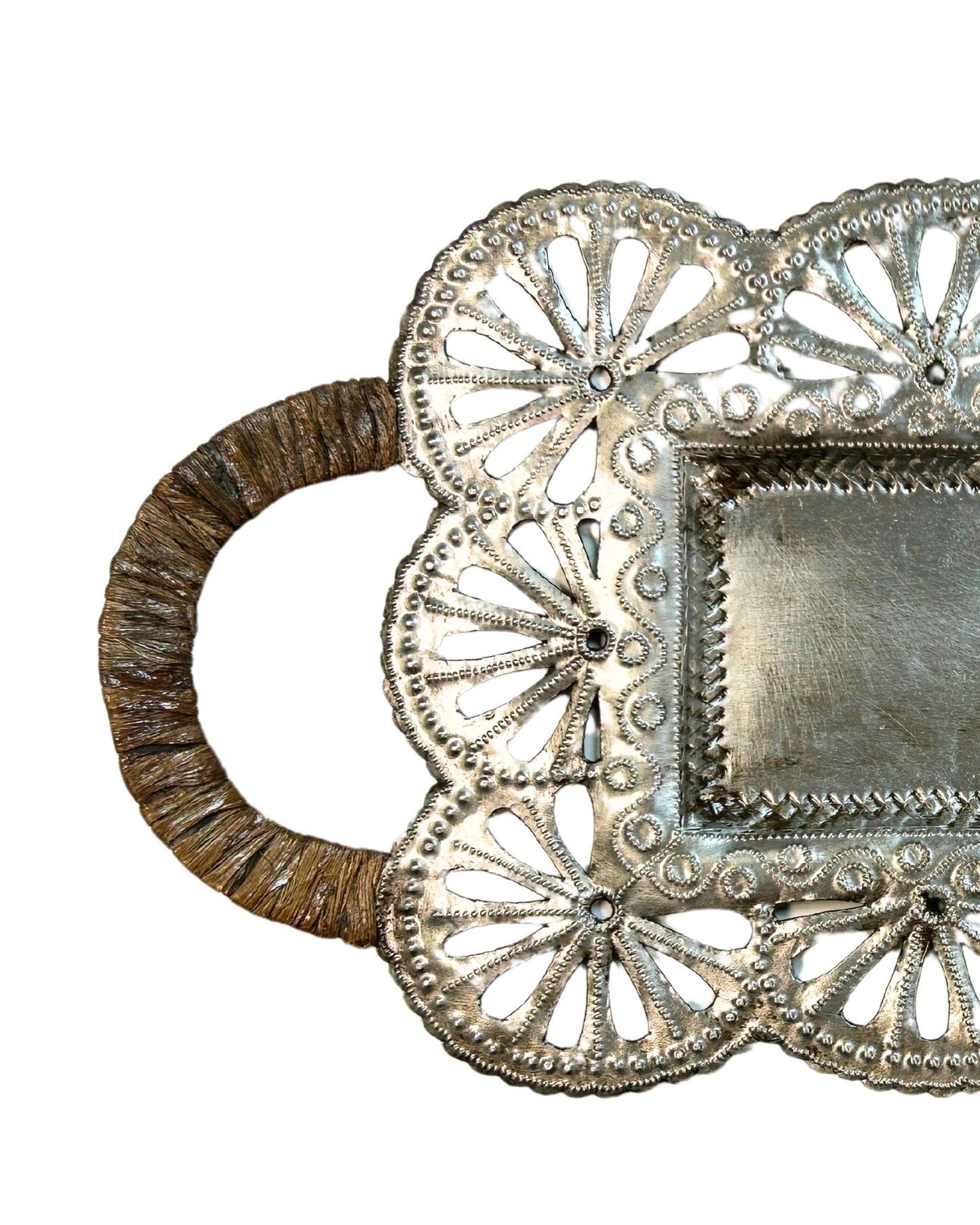 Scalloped Tray with Woven Handles