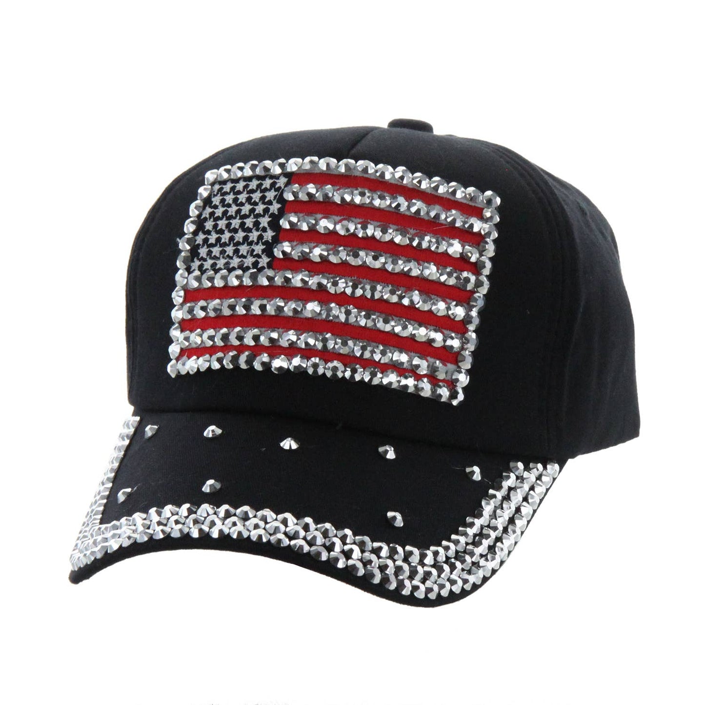 SP Sophia Collection - Rhinestone American Flag Denim Baseball Cap: Blue