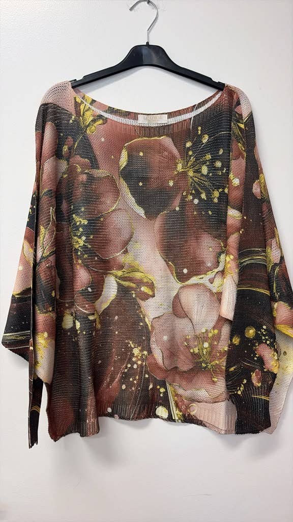 LOOWIE - VI013 Gilded Floral Print Knit Sweater Rose