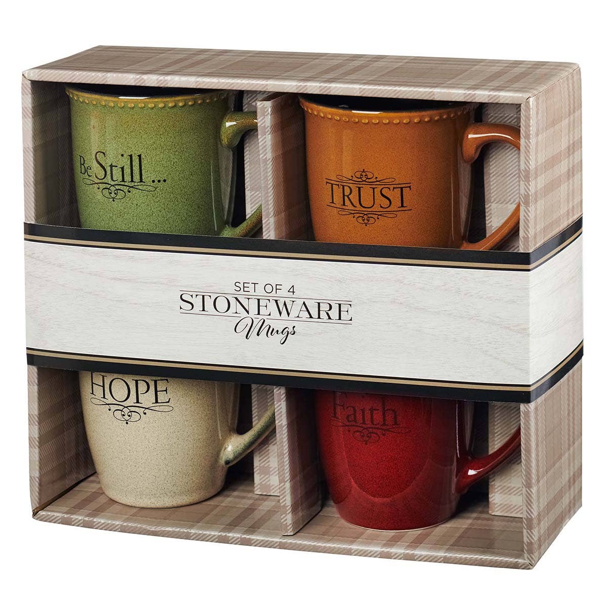 Christian Art Gifts - Mug Set 4pc Faith, Trust, Hope, Be Still