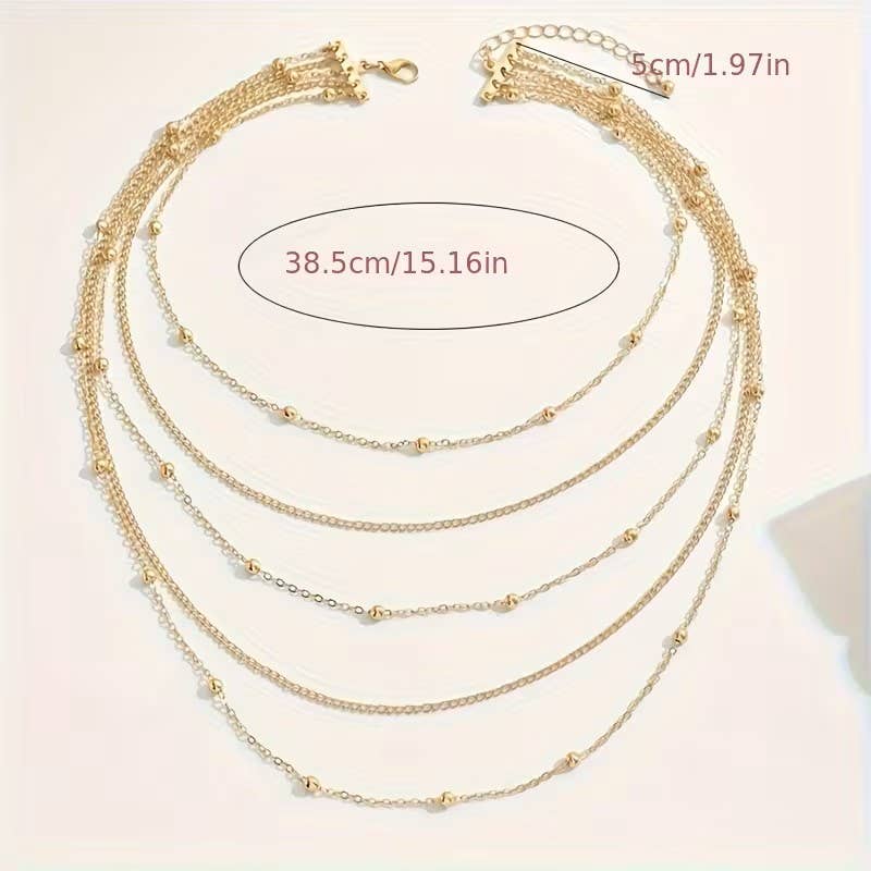 Syrrios Gifts LLC - Layered Multi Strand Beaded Chain Necklace Adjustable Choker: Silver