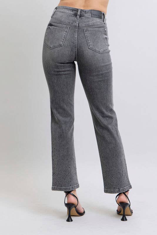 Judy Blue Jeans - HW Rhinestone Straight: Gry / 7(28)