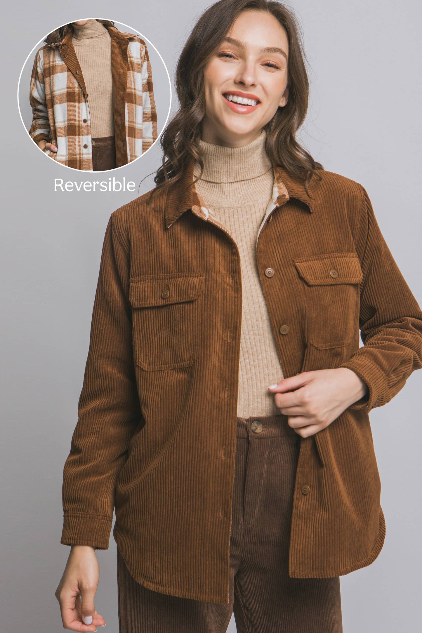 42POPS - Corduroy Reversible Button Down Jacket: BLUE STONE
