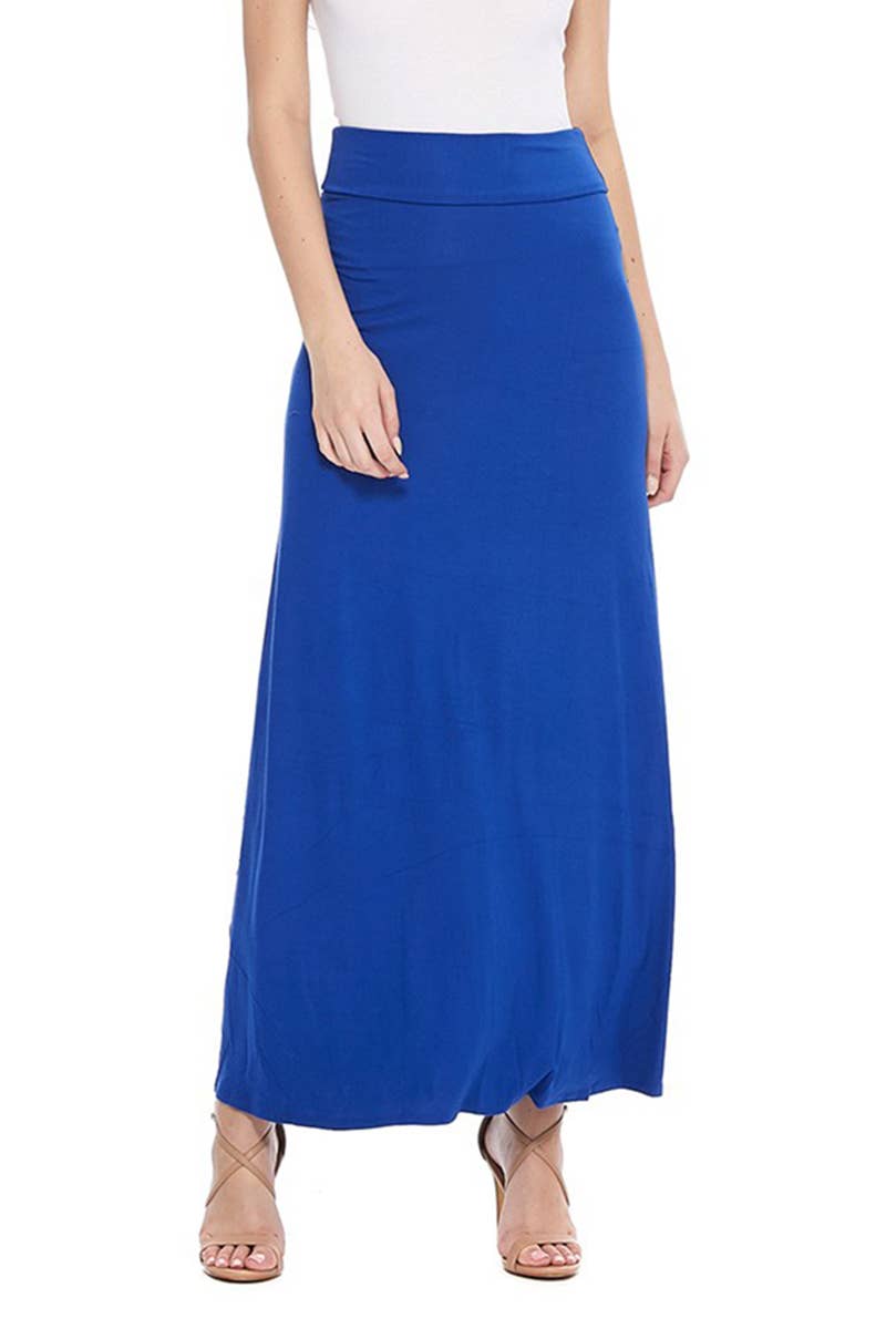 MOA COLLECTION - Solid Color Basic Casual Knit Long Maxi Skirt: White / XXXL
