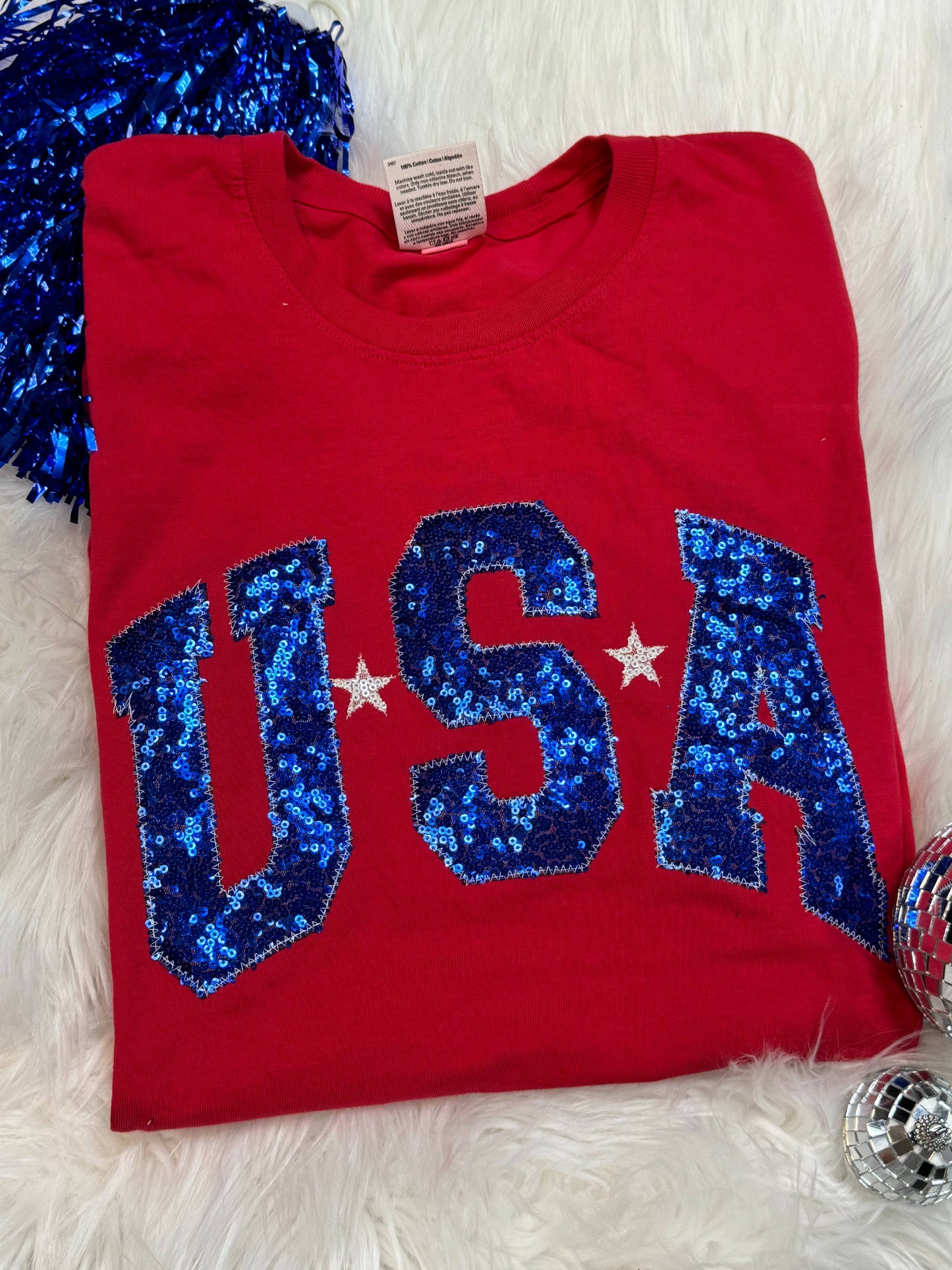 Southern Belle - Red USA Patriotic 4th of July Short Sleeve: XL
