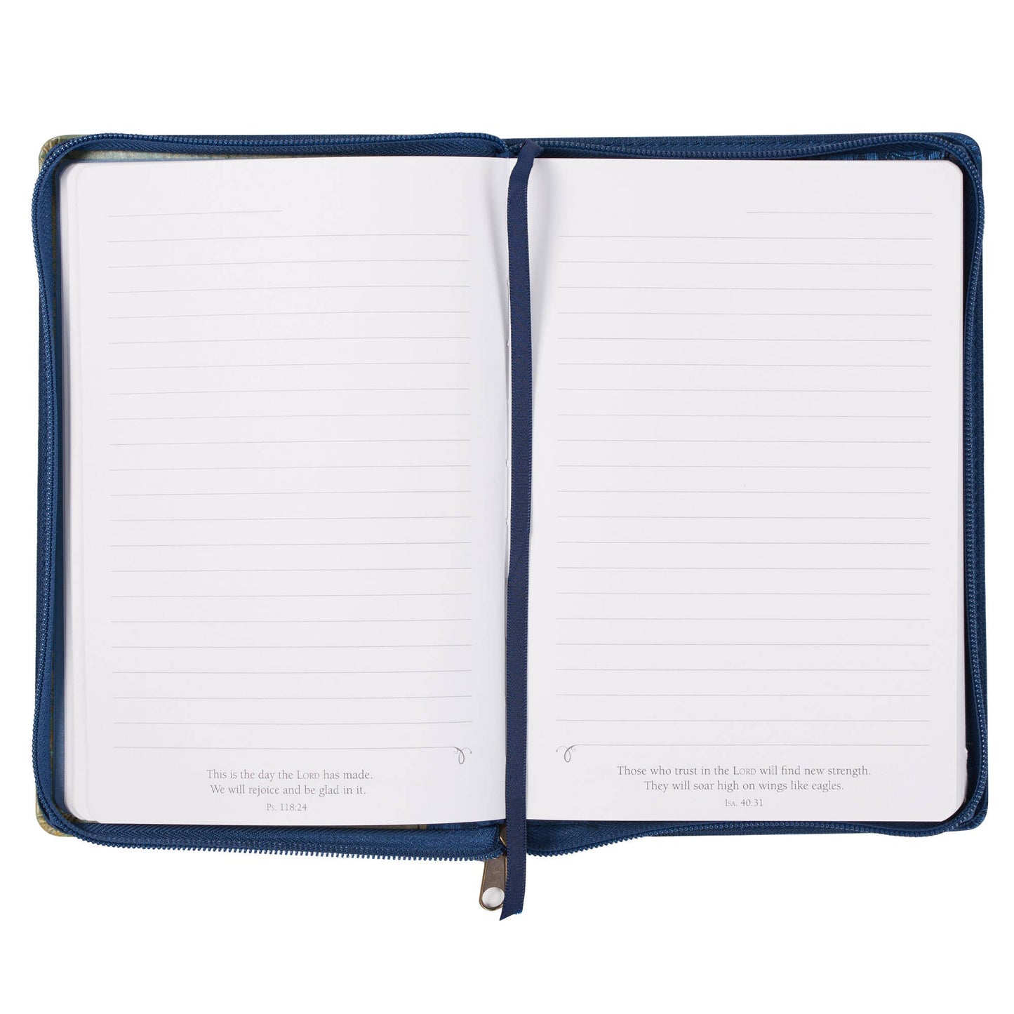 Christian Art Gifts - Journal Classic Zip Blue/Peacock Printed Blessed Jer. 17:7