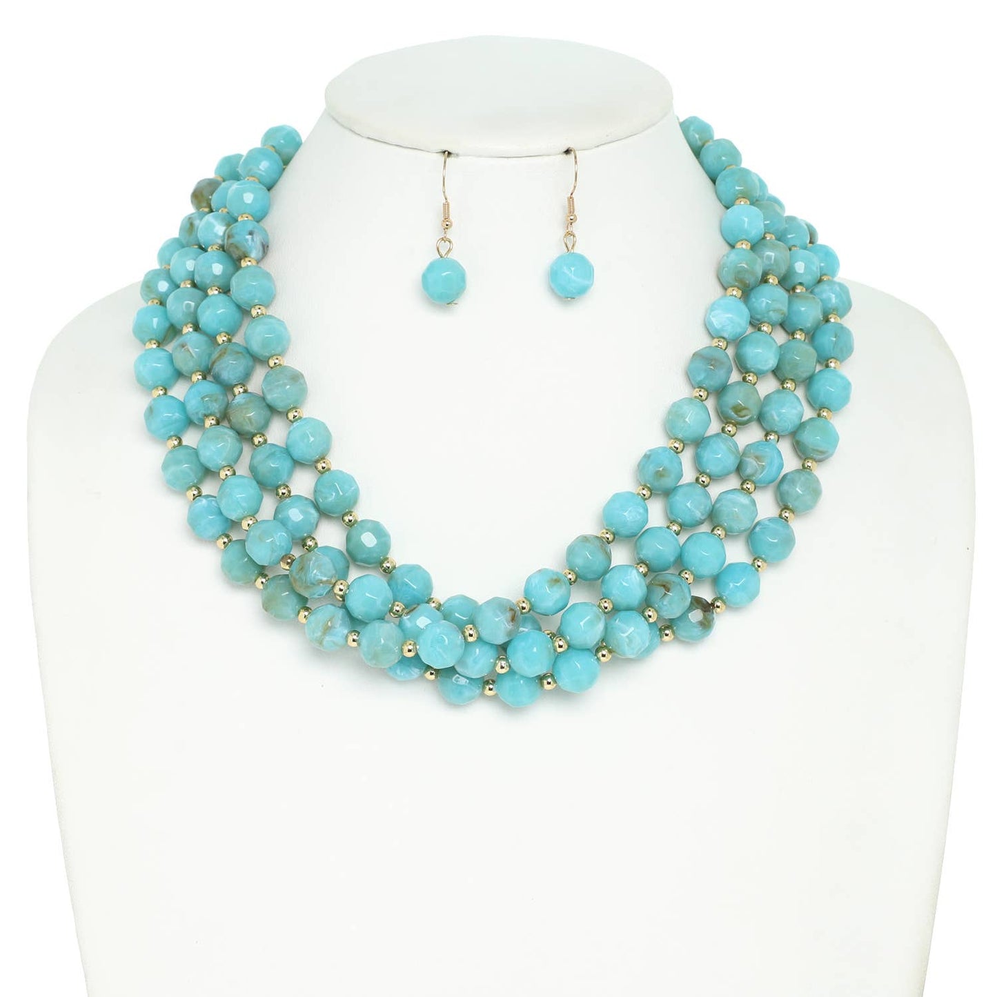 SP Sophia Collection - Multi Strand Natural Gemstone Beaded Necklace Set: White