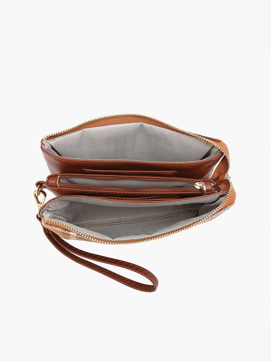 Jen & Co. - M013-PLD Riley Plaid 3 Compartment Crossbody/Wristlet: Gray/Black