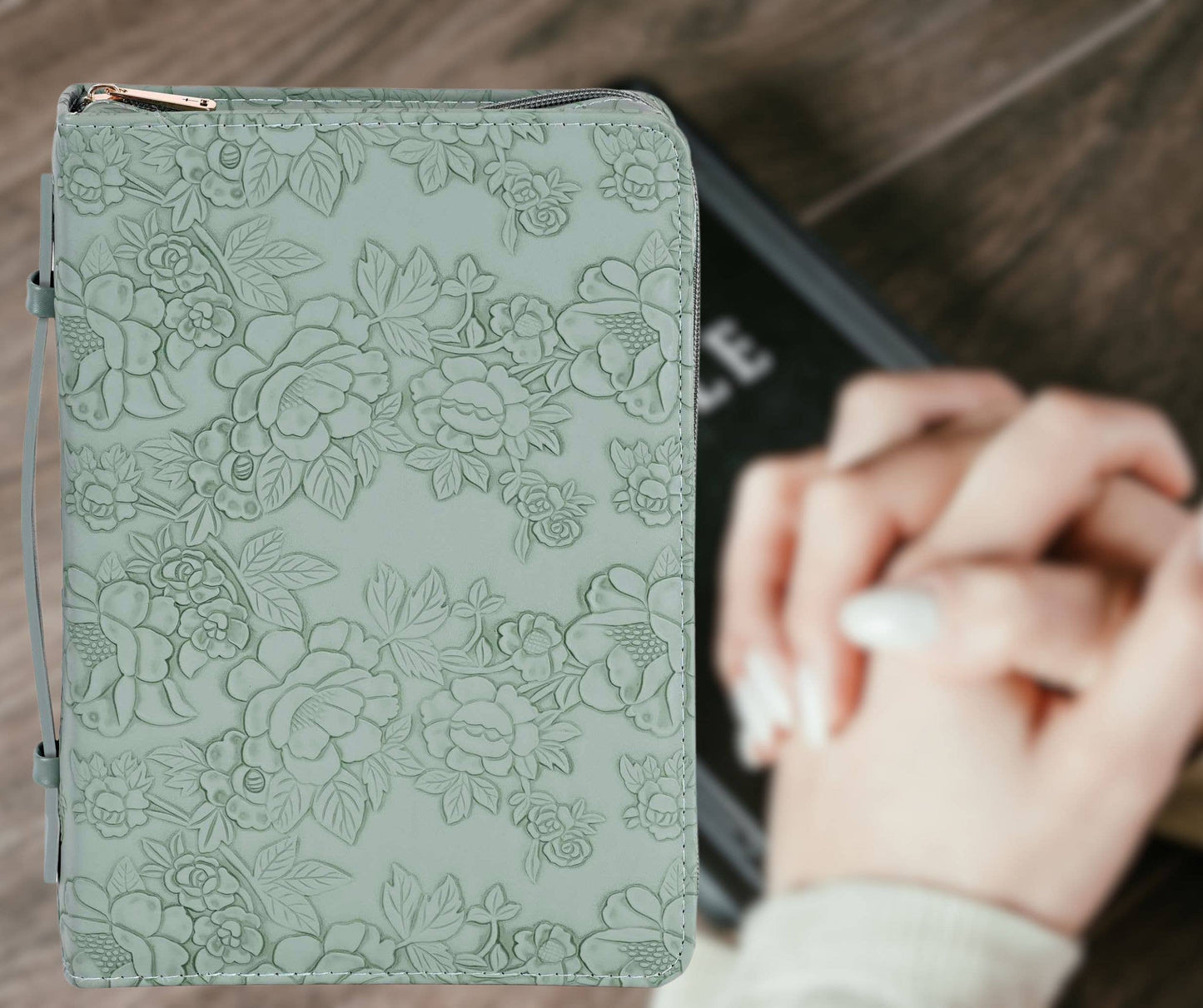 Magnolia - White Dove Bible Case Sculpted Floral Green XLarge
