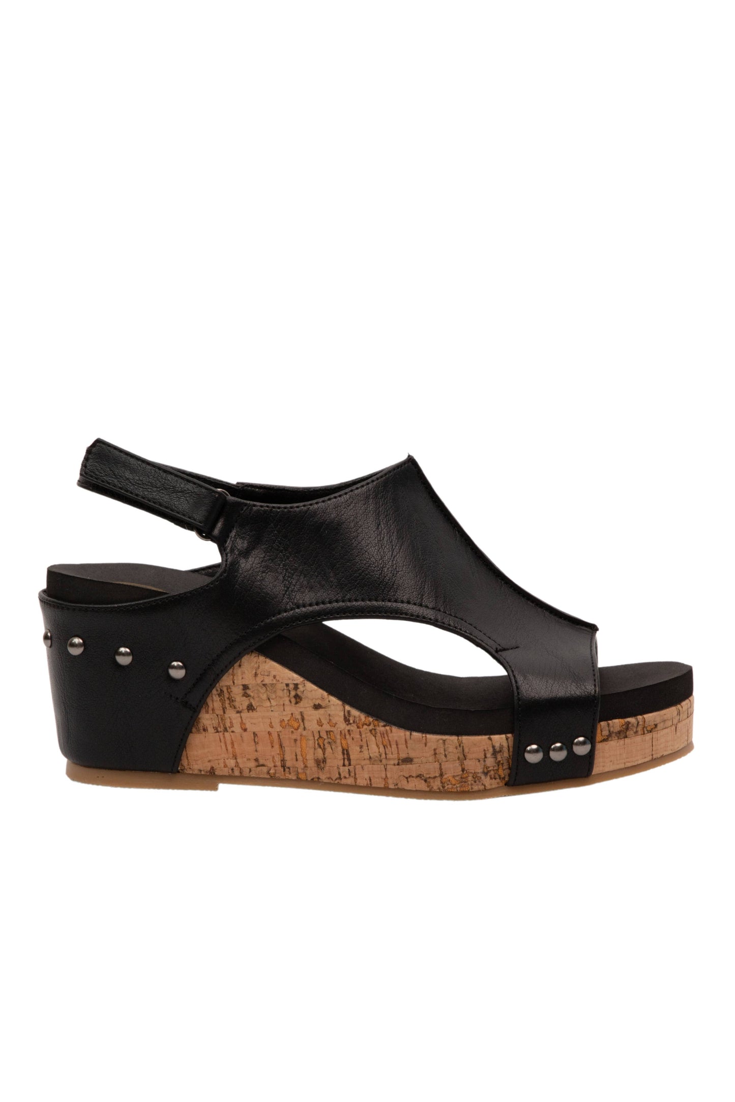 Maker's Shoes - HANNAH Peep Toe Cork Women Platform Sandal Velcro Slingback: Black