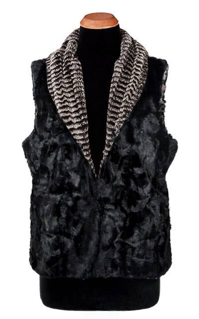 Shawl Collar Vest +4" - Reversible: Small / 8mm Black & White / Black
