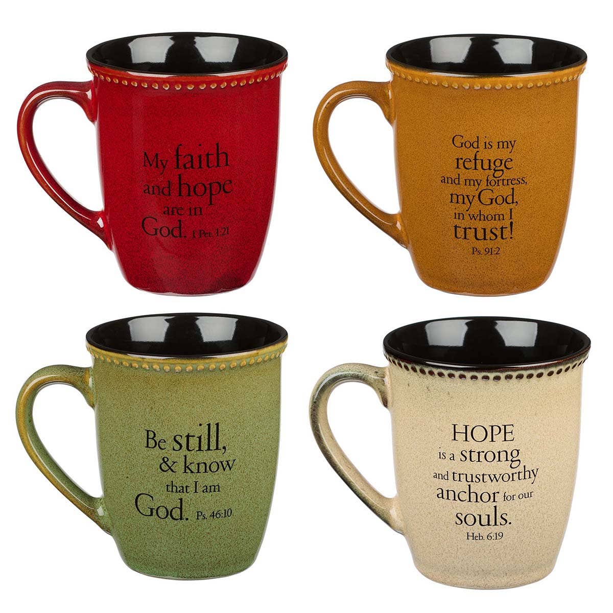 Christian Art Gifts - Mug Set 4pc Faith, Trust, Hope, Be Still