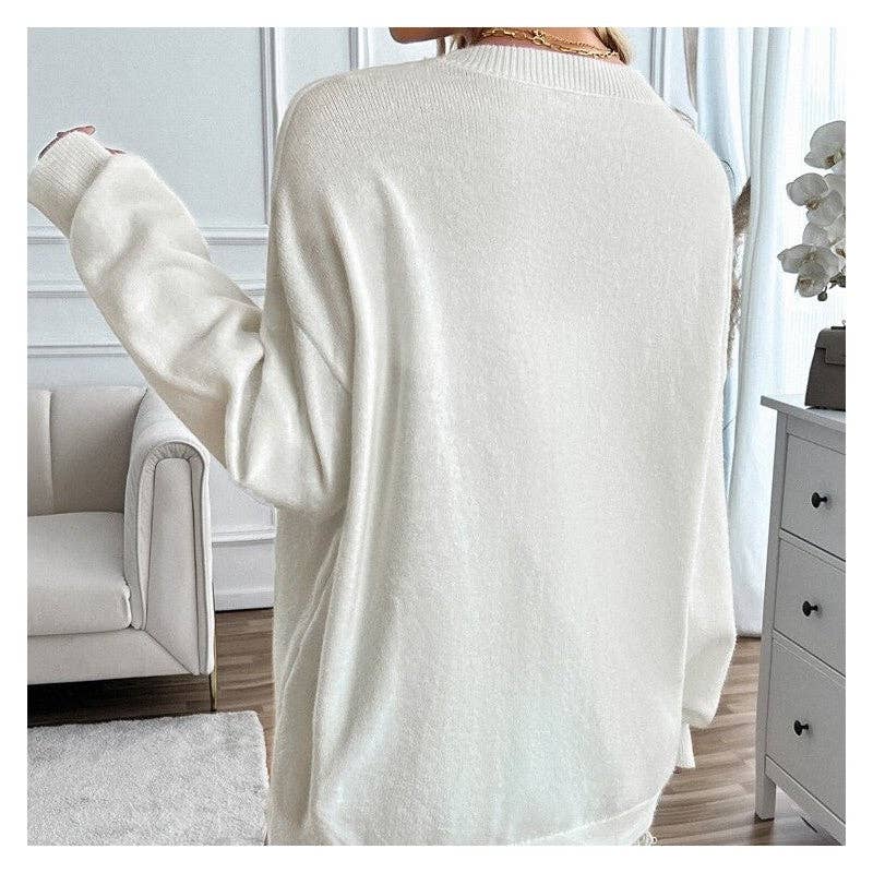 UZ Wholesale Store - Loose Fit Color Block Casual Pullover Sweater: Apricot / L