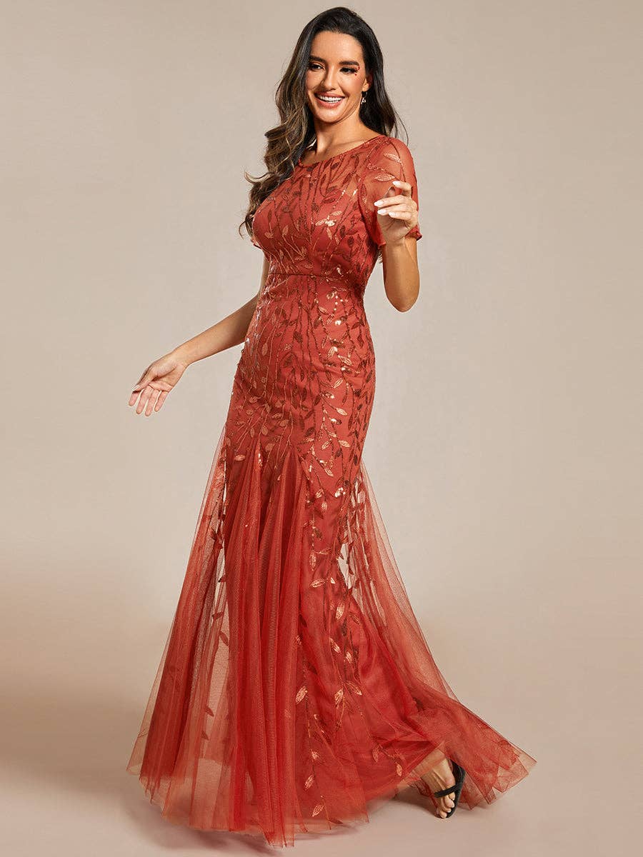 Ever-Pretty - Sequin Shiny Fishtail Tulle Dresses for Party: Dusty Navy / 14