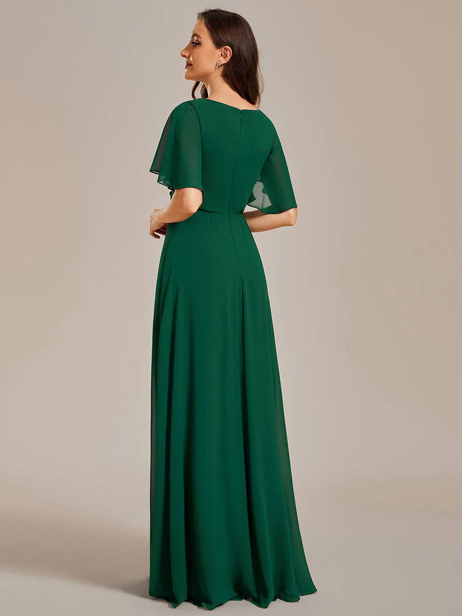 Ever-Pretty - V Neck Appliques Pleated Bridesmaid Dress: Burgundy / 12