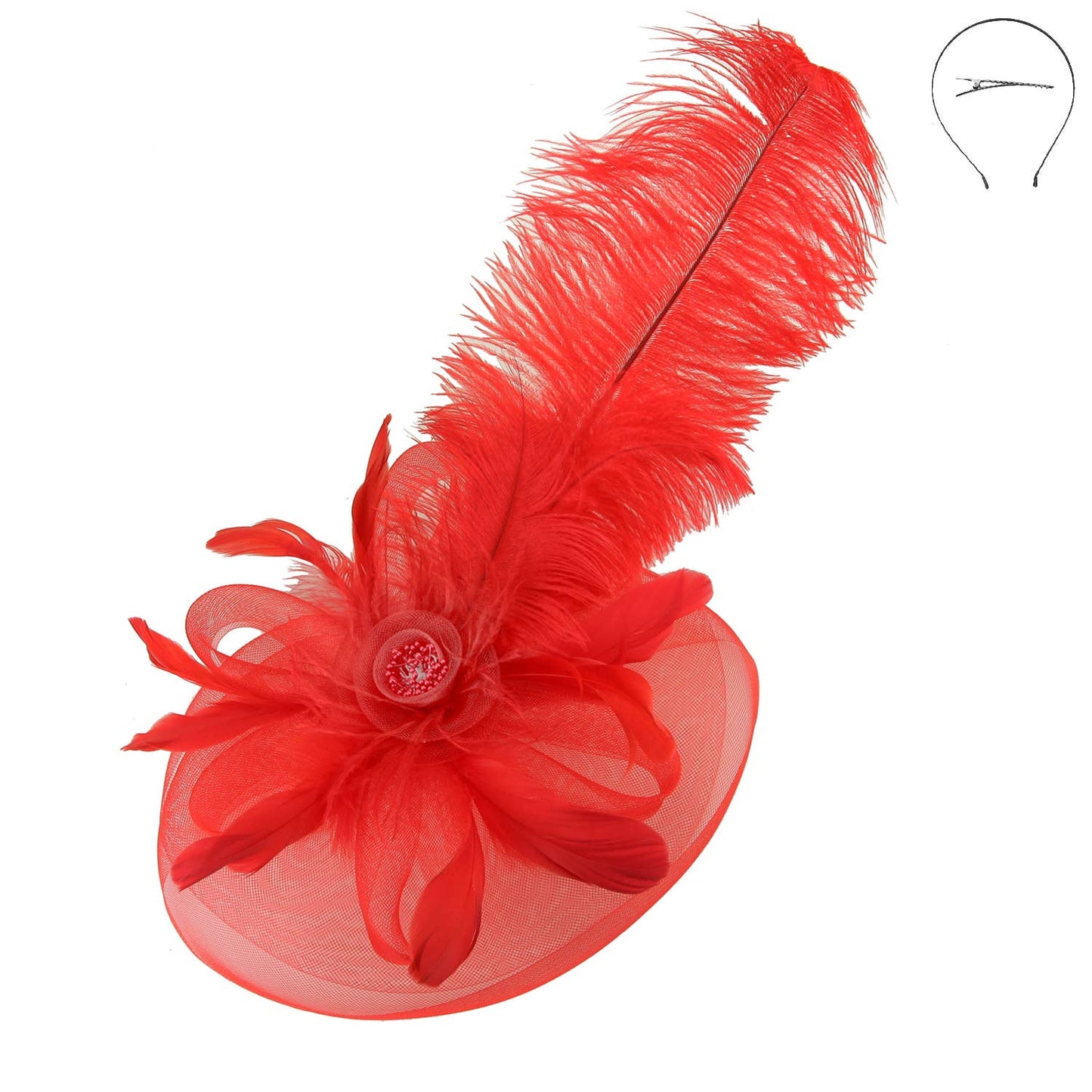 SP Sophia Collection - Flower Center with Veil Feather Fascinator : Royal Blue