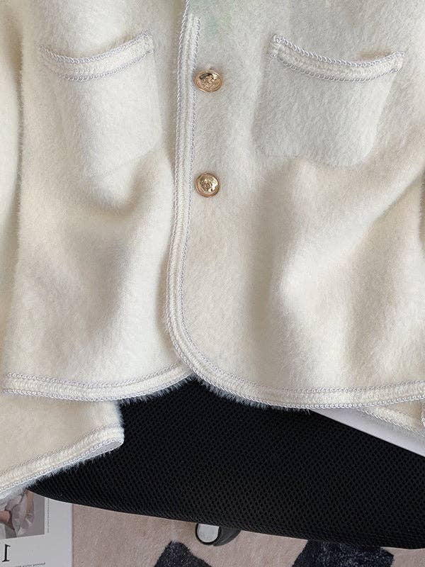UZ Wholesale Store - Buttoned Velvet Long Sleeves Loose Cardigan: BLACK / One_size