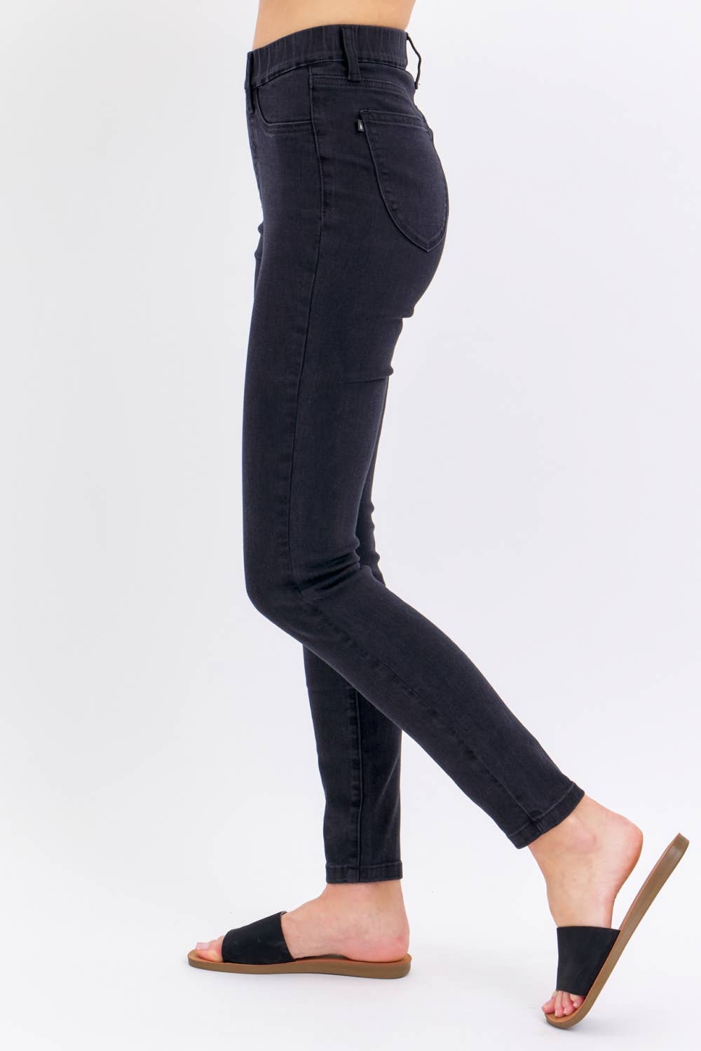 Judy Blue Jeans - High Waisted Pull On Shield Pockets Skinny: BK / 5(27)