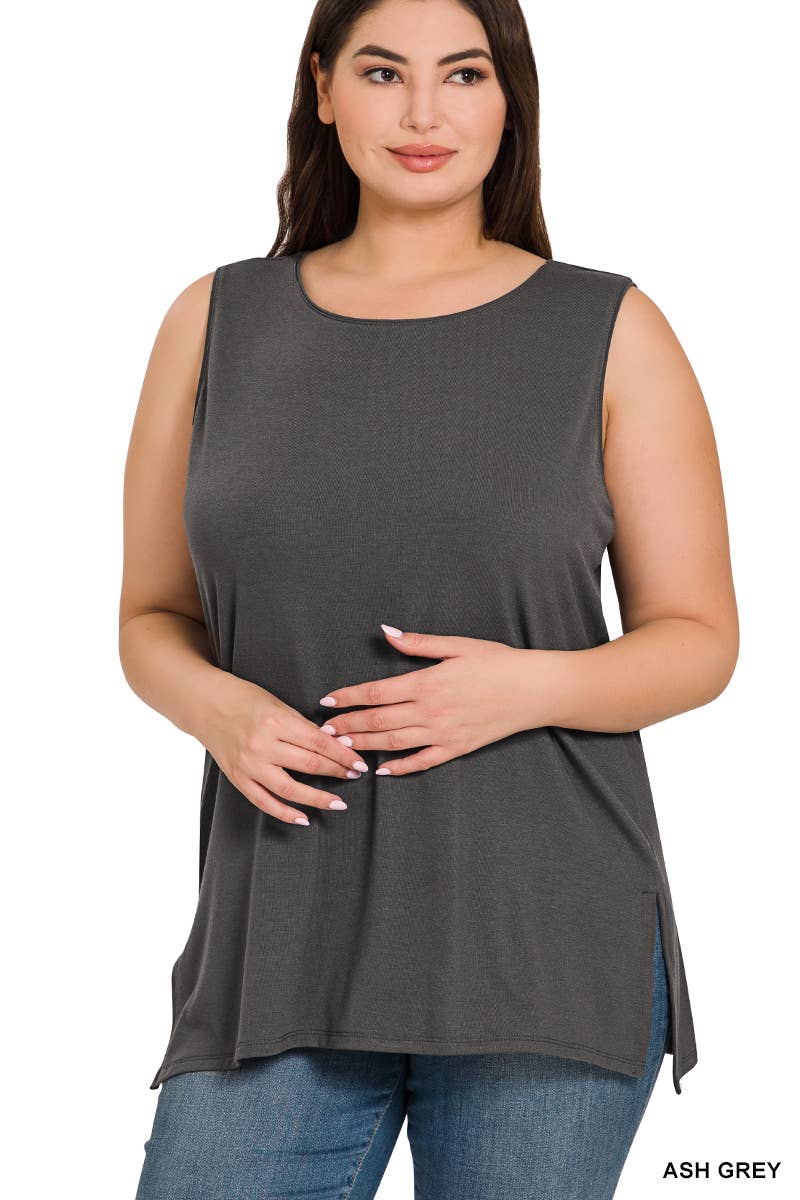 42POPS - SI-22945 Plus Sleeveless Round Top: +BLACK-141094 / 1X