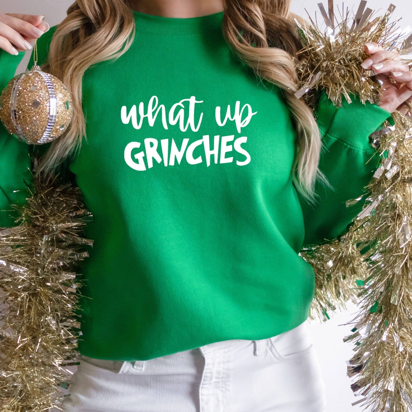 Wholehearted Motherhood and Co. - What Up Grinches Christmas Sweatshirt -  Graphic Tee: Green / 2XL