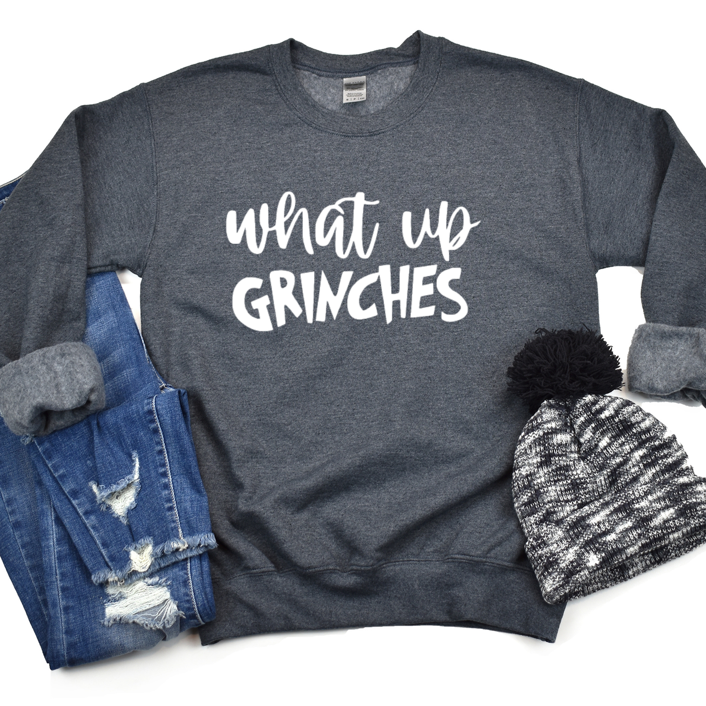 Wholehearted Motherhood and Co. - What Up Grinches Christmas Sweatshirt -  Graphic Tee: Green / Small