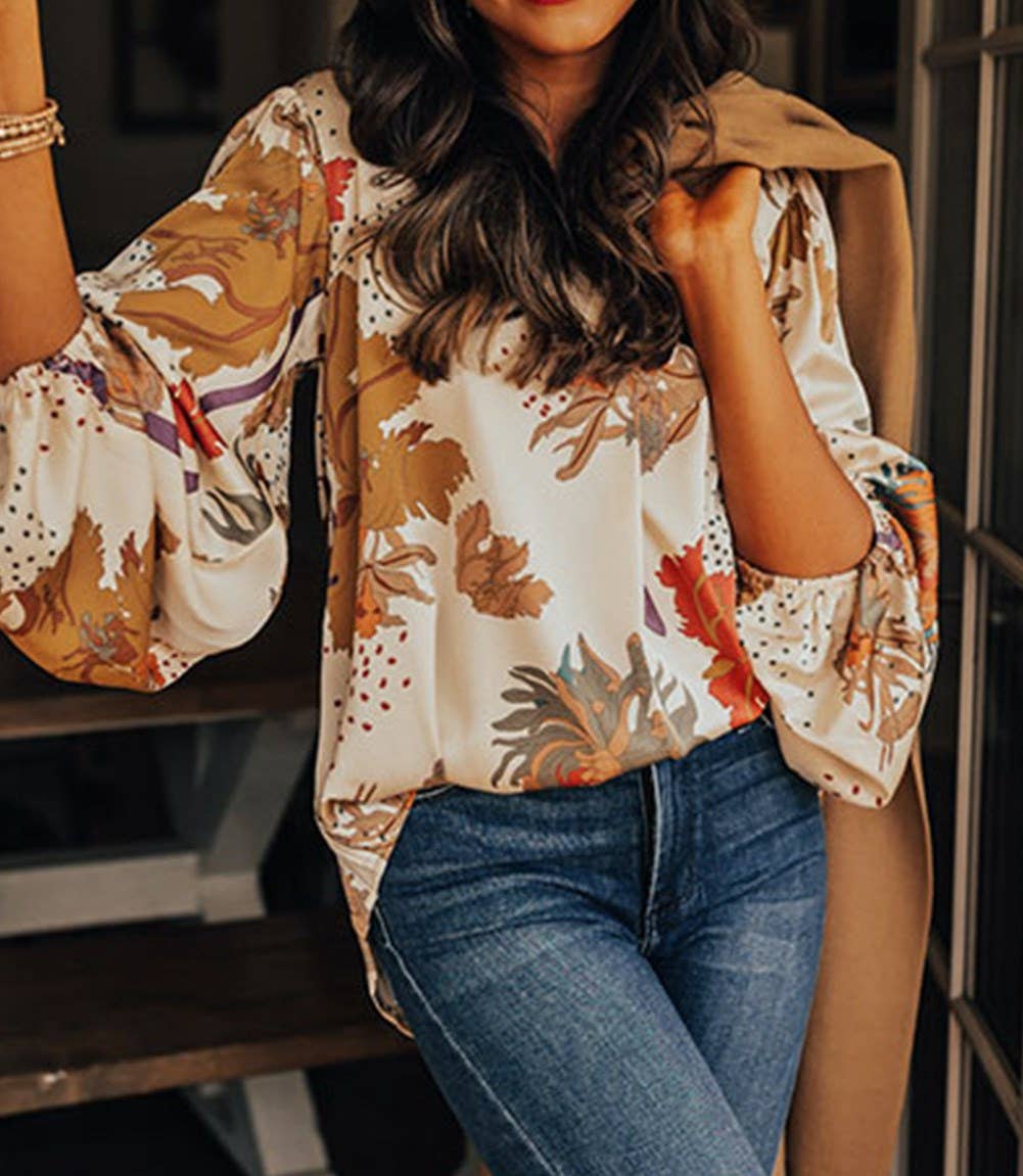 Secret Style Source - Rococo Floral Bubble Sleeve Top: M