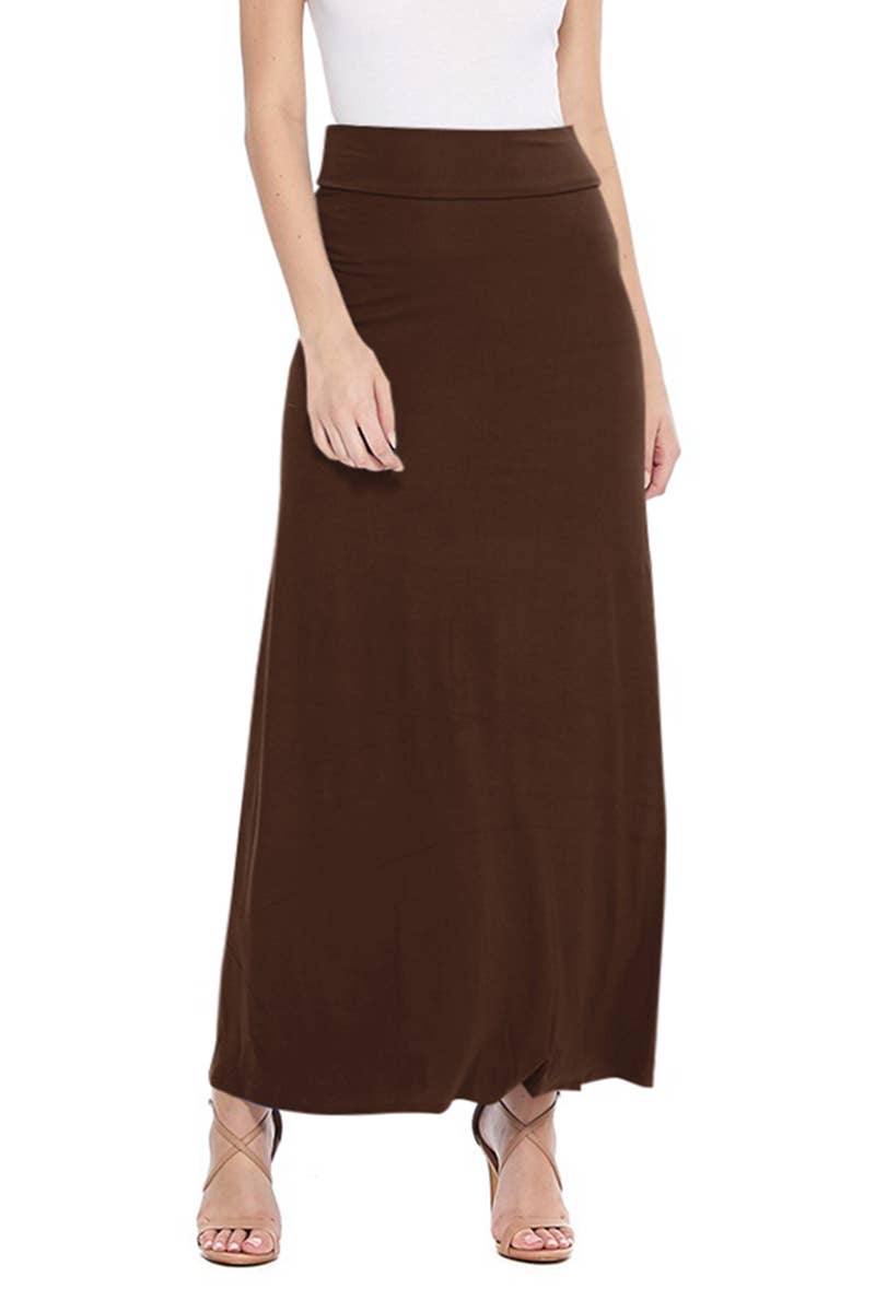 MOA COLLECTION - Solid Color Basic Casual Knit Long Maxi Skirt: White / XXL